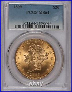 1899 Gold Liberty Head, Better Date Double Eagle $20 PCGS MS64