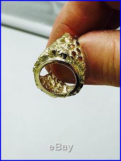 18K Gold 22 MM NUGGET COIN RING for a 1/10 OZ AMERICAN EAGLE COIN -Mount only