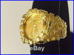 18K Gold Men's 21 MM NUGGET COIN RING with a 22 K 1/10 OZ AMERICAN EAGLE COIN