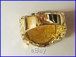 18K Gold Men's 21 MM NUGGET COIN RING with a 22 K 1/10 OZ AMERICAN EAGLE COIN