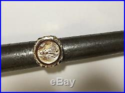 18K Gold Men's 22 MM NUGGET COIN RING with a 22 K 1/10 OZ AMERICAN EAGLE COIN