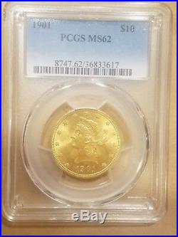 1901 $10 Gold Liberty Head Eagle 10 Dollar American Coin PCGS MS 62 MS62 UNC
