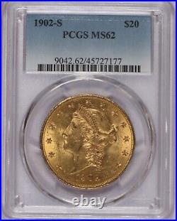 1902-S Gold Liberty Head Double Eagle $20 PCGS MS62. Scarcer Date