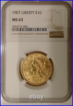 1907 $10 Liberty Gold American Eagle Ngc Ms 63 Pre-1933 Recieve Coin Pictured