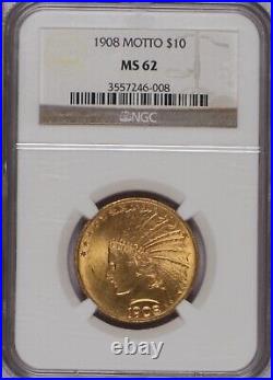 1908 Gold Indian $10 Motto NGC MS62. Better date Eagle