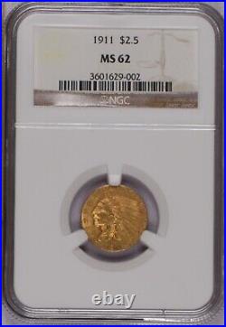 1911 Gold Indian $2.5 NGC MS62 Quarter Eagle Scarcer Date. Free shipping