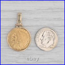 1911 Indian Head $2.5 Gold Coin Pendant 14k 900 American Eagle