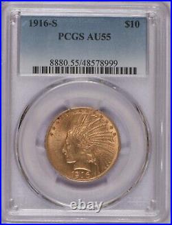 1916-S Gold Indian Eagle $10 PCGS AU55. Key date