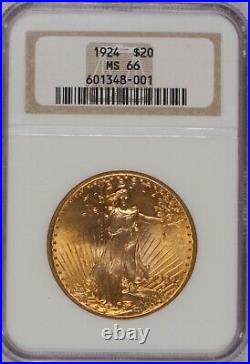 1924 St. Gaudens Gold Double Eagle $20 NGC MS66. Older NGC holder Gem