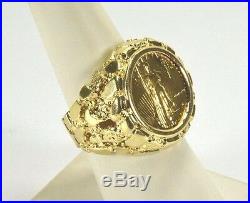 1986 1/10 Oz Gold American Eagle Coin in 14k Yellow Gold Nugget Ring Size 7