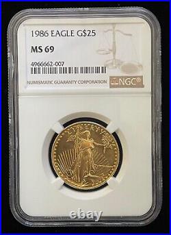 1986 1/2ozt $25 Gold American Eagle, NGC MS-69, First Year of Issue