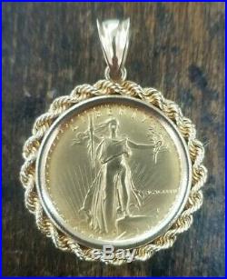 1986 1/4 oz American Eagle Gold Coin Necklace Charm Pendant Bezel