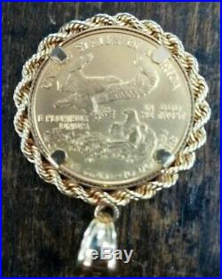 1986 1/4 oz American Eagle Gold Coin Necklace Charm Pendant Bezel