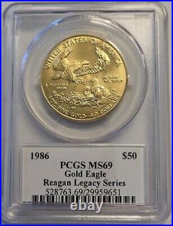 1986 1 oz Gold American Eagle $50 PCGS MS69 Michael Reagan Reagan Legacy Series