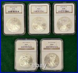 1986 2010 $1 American Silver Eagle Ngc Gold Label Ms69 Set 25 Coins