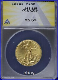 1986 $25 1/2 oz Gold Eagle ANACS MS 69 Uncirculated UNC BU