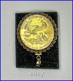 1986 $50 Dollar Coin American Liberty Eagle 1 oz Fine Gold w Rope Pendant MB JW