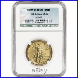 1986 American Gold Eagle 1/2 oz $25 NGC MS69 First Year of Issue Label