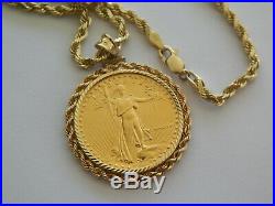 1986 Fine Gold American Eagle Coin 14 K Gold Bezel Pendant 20'' -14k Gold Chain