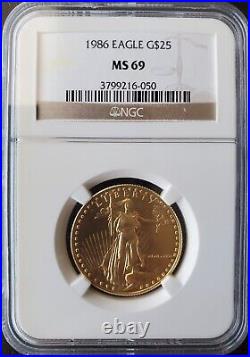 1986 Gold American Eagle $25 1/2 Oz Ngc Ms 69 Unc