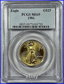 1986 PCGS MS69 25 Dollars 1/2-ounce American Gold Eagle-First Year of Issue