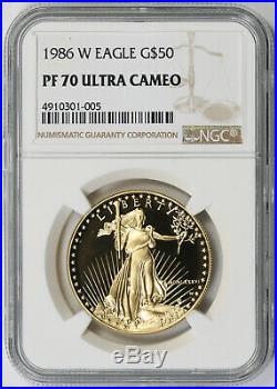 1986-W American Gold Eagle $50 One-Ounce 1 oz Proof PF 70 Ultra Cameo NGC