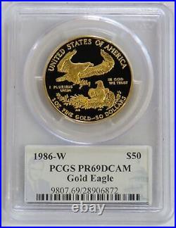 1986 W GOLD $50 PROOF AMERICAN EAGLE 1oz PHILIP DIEHL SIGNED PCGS PR 69 DCAM