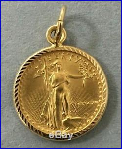 1987 1/10 $5 American Gold Eagle Coin Pendant 14K Yellow Gold Bezel 4.3 Gram
