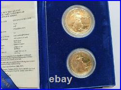 1987 2 coin Proof American Gold Eagle set withOGP & COA