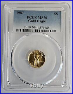 1987 ($5) 1/10oz American Gold Eagle Coin PCGS MS70 Free Shipping USA