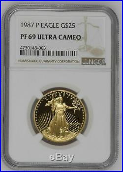 1987-P-ULTRA CAM PROOF& HIGH RELIEF ROMAN DATEDGold NGC MS-69