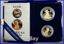 1987 US Eagle Gold Bullion One Ounce & Half Ounce Coins Proof With Box & COA set
