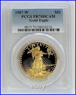 1987 W Gold $50 Proof American Eagle 1 Oz Coin Pcgs Pr 70 Dcam