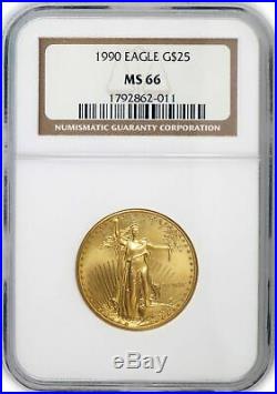 1990 $25 1/2 oz Gold American Eagle NGC MS66 Key Date Coin