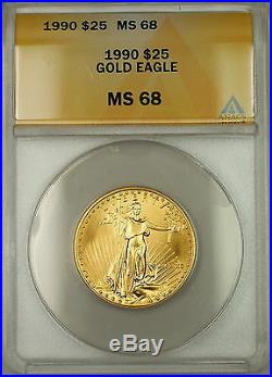 1990 $25 Dollar American Gold Eagle Coin AGE 1/2 Oz ANACS MS-68 GEM Scarce Date