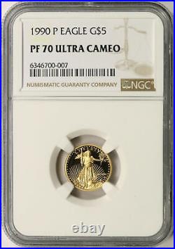 1990-P $5 Gold Proof 1/10 oz American Eagle NGC PF70 Ultra Cameo