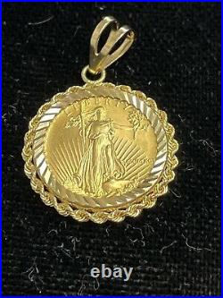 1991 $5 American Gold Eagle 1/10 oz. 999 pendant with 14k gold Bezel MCMXCI