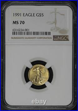 1991 $5 American Gold Eagle 1/10 oz NGC MS-70