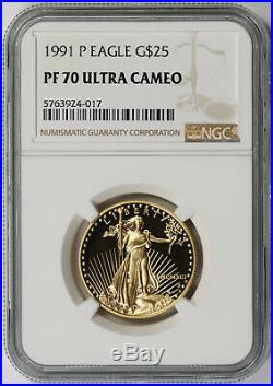 1991-P American Gold Eagle $25 Half-Ounce 1/2 oz Proof PF 70 Ultra Cameo NGC