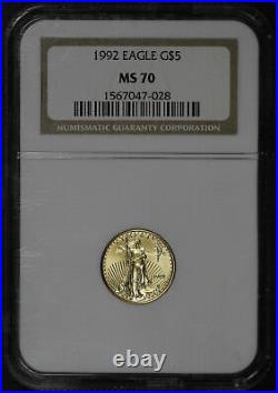1992 $5 American Gold Eagle 1/10 oz NGC MS-70