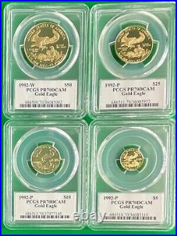 1992 American Gold Eagle Proof 4-Coin Year Set PCGS PR70 John Mercanti Signed