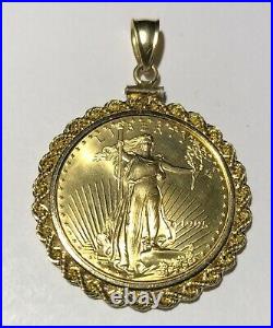 1995 $25 Pure Gold 1/2 Oz American Eagle Coin In A 14k Bezel Rope Pendant