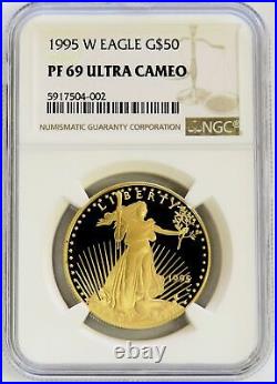 1995 W Gold $50 American Eagle 1 Oz Proof Coin Ngc Pf 69 Ultra Cameo