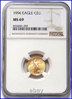 1996 Gold $5 American Eagle 1/10 Oz Coin Ngc Mint State 69