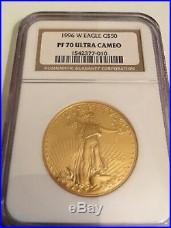 1996 W EAGLE G $50 PF 70 ULTRA CAMEO NGC 1 OZ. FINE GOLD Cased/Excellent Cond