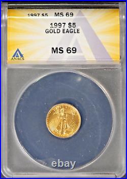 1997 $5 United States Gold Eagle Coin MS 69 ANACS # 7622382 + Bonus