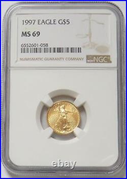 1997 Gold American Eagle $5 Coin 1/10 Oz Ngc Ms 69