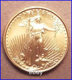 1998 $5 American Gold Eagle 1/10 ounce tenth oz BRIGHT UNCIRCULATED UNC MS AGE
