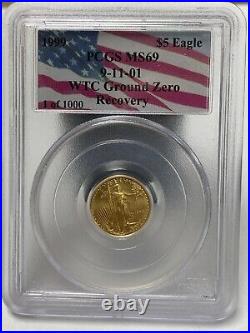 1999 $5 Gold American Eagle 1/10 WTC Recovery Ground Zero MS69 PCGS 1/1000