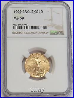 1999 Gold American Eagle $10 Coin 1/4 Oz Ngc Ms 69